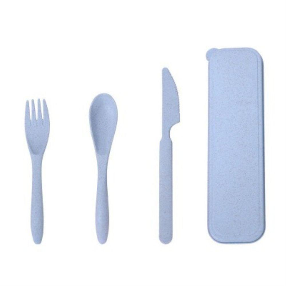 3PCS Outdoor Kitchen Supplies Wheat Straw Fork Spoon Dinnerware Sets Travel Cutlery Tableware