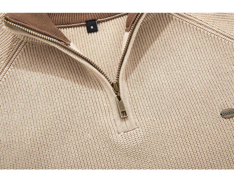 Men's Vertical Rib Knit Half-Zip Stand Collar Thick Sweater