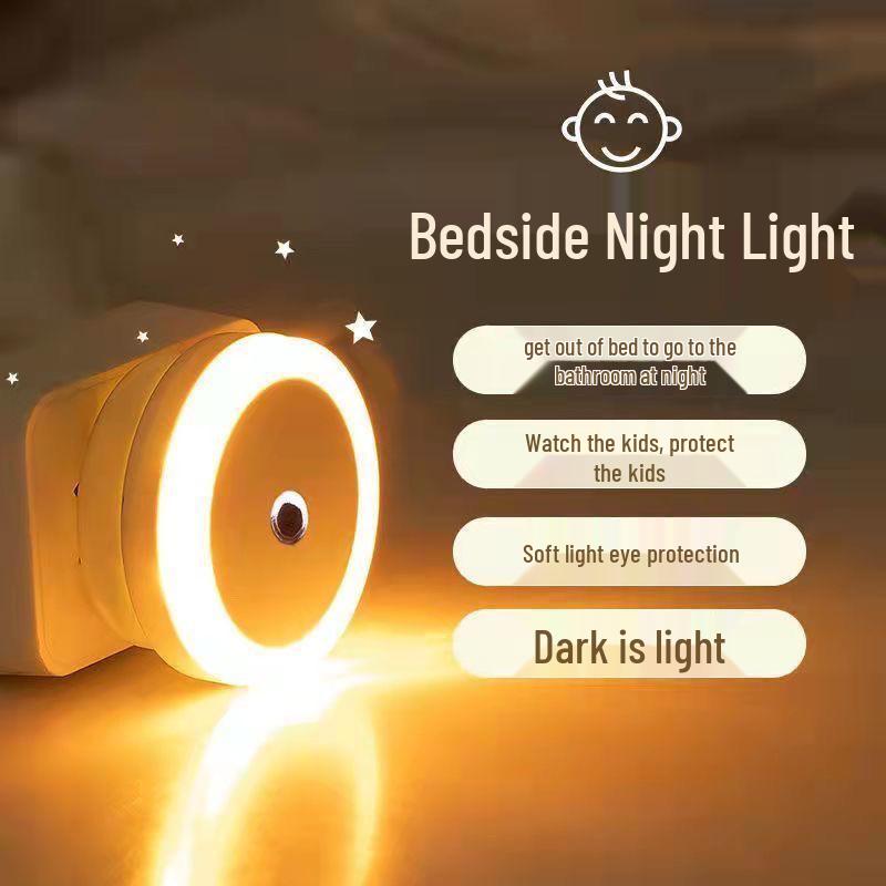 Smart LED Bedside Night Light with Sensor Control - Energy-Saving Plug-in for Children's Bedroom