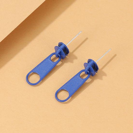 1 Pair Stud Earrings Zipper Shape Plated Jewelry Cartoon Candy Color Ear Studs for