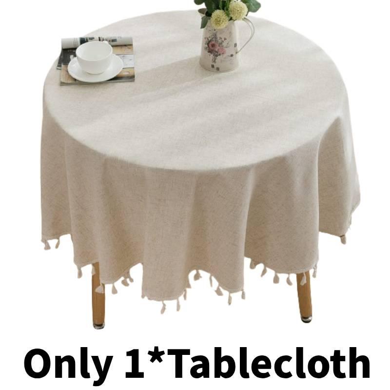 Color Solid Round Tassel Tablecloths Table Cover Indoor Outdoor Decorations
