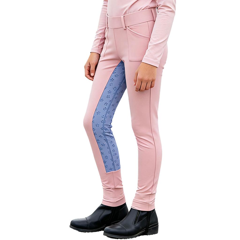 Kids Girls Horse Riding Pants Equestrian Breeches Elastic Waistband Leggings with Side Pockets for Training and Competition