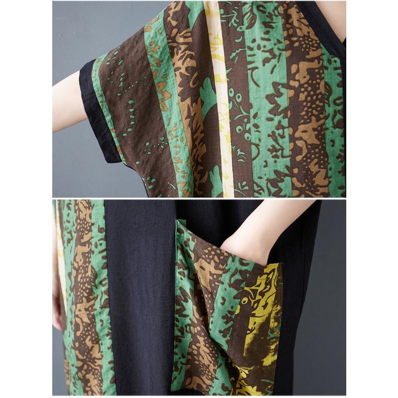 DIMANAF 2025 Women Summer Dress Plus Size Basic Vintage New Printing Floral Casual Oversized Long Loose Dress