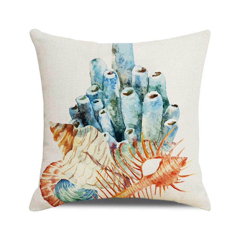 Watercolor Painting of Coral Marine Creatures Digital Printing Short Plush Pillow Covers for Car Sofa Office Cushion Cover