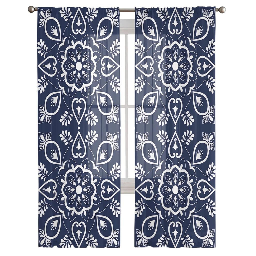 Flower Leaves Lines Bedroom Transparent Sheer Curtains Holiday Decoration Window Voile Tulle Curtain