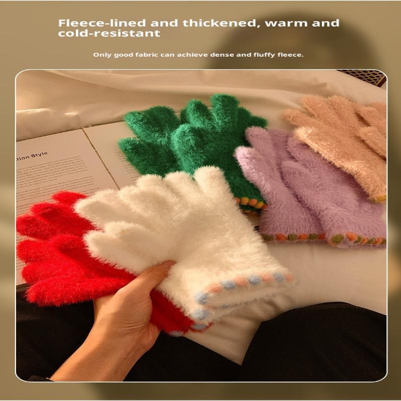 Cute Open Finger Touch Screen Plush Five Finger Gloves For Women In Winter, Warm And Thick Velvet For Cycling Students