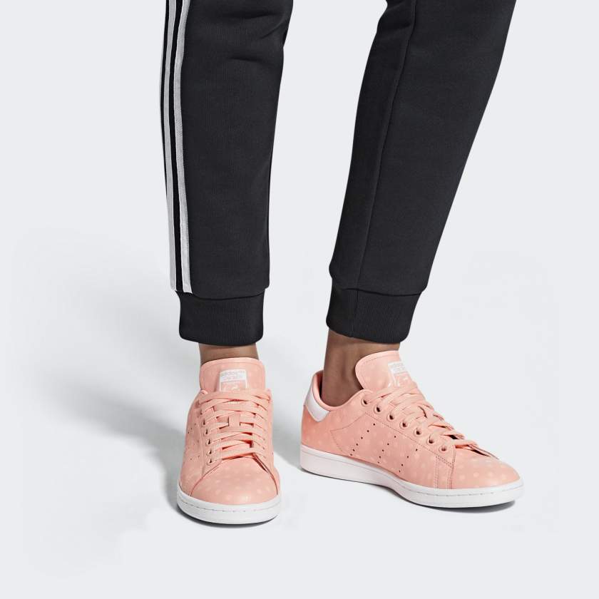 Adidas Originals Stan Smith Non-Slip Low-Top Skate Shoes Coral Pink Polka Dot Women Sneakers B41623