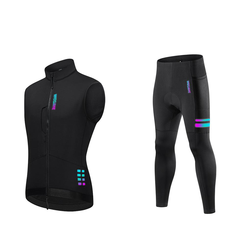 WOSAWE fall and winter men's padded and thickened windproof thermal undershirt warm shockproof reflective stretch pocket road bike cycling suit