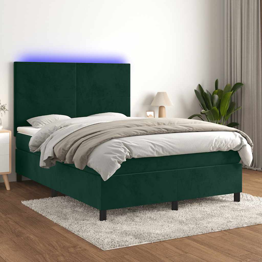 Vidaxl Łóżko Kontynentalne Z Materacem I Led Zielony Aksamit 140X200Cm