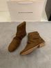 Vintage Suede Pleated Short Boots Women's Spring and Autumn Round Head Chelsea Boots Rear Zipper Commuter Thick Heel Single Boots