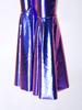 Girls Metallic Disco Jumpsuit Split Flare Legs Long Bell Sleeves Mock Neck Back Invisible Zipper Bodysuit with Matching Headband for Theme Party