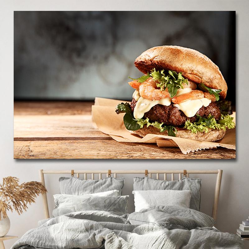 Amerikanischer Stil Fast-Food-Bilder, Leinwandgemälde, Hamburger, Pommes, Hot Dog, Poster und Drucke für Wohnzimmer, Küche, Wanddekoration