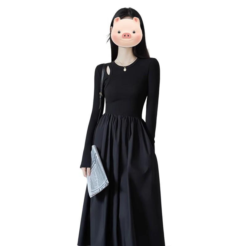 Black Long Dress Dress Women's Early New Fashion Slim Fit and Thin Temperament Beautiful Long Skirt