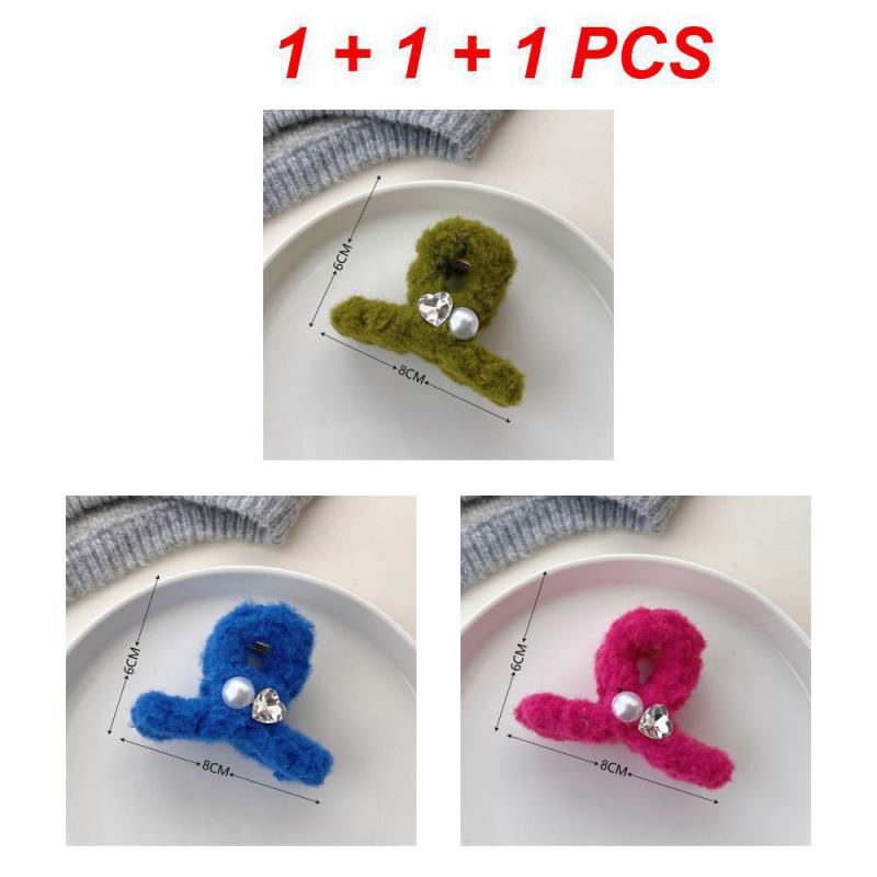 1/2/3Pcs Plush Heart Hair Clips For Women Autumn Winter Fur Hair Crab Clip Elegant Shark Hair Claws Headwear Hair Accessories