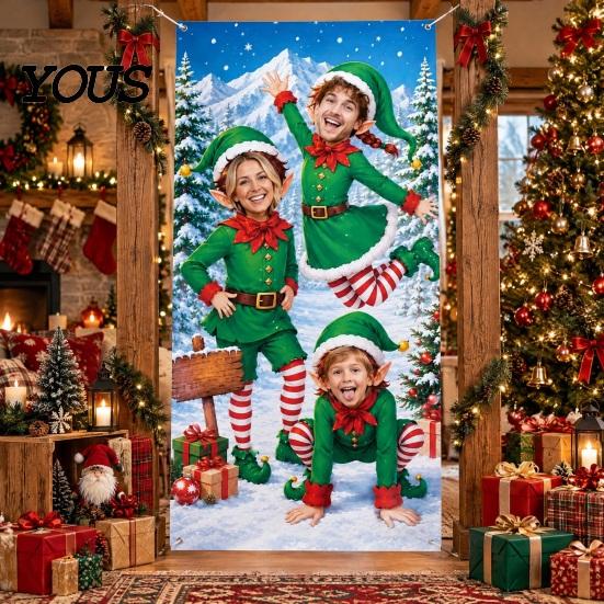 Weihnachts-Foto-Hintergrundbanner mit Gesichtsausschnitt-Dekorationen, Weihnachtsmann-Schneemann Festliche Stand-Requisiten Hintergrund, Requisiten, Party-Dekorationen Claus Dekor