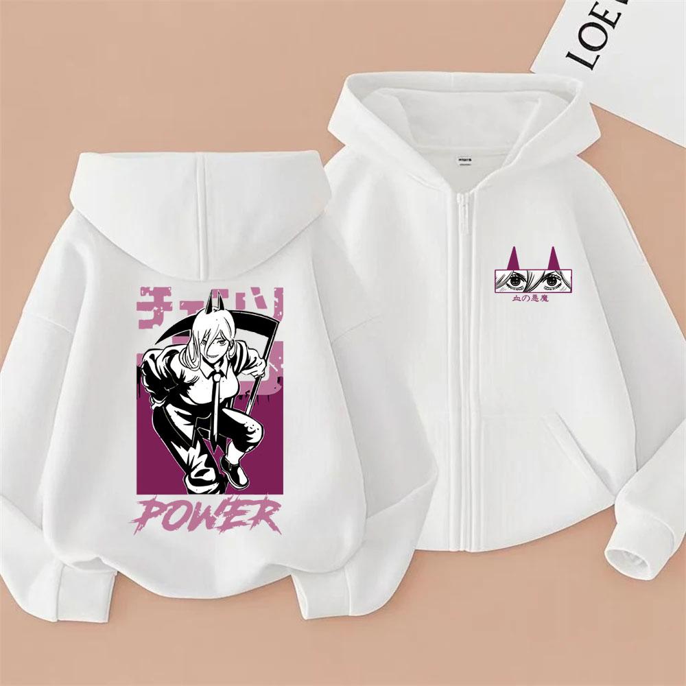 Hot Anime Chainsaw Man Power Zip Up Jakcet Men Women Casual Oversized Zipper Hoodie Men's Manga Fleece Cotton Sweatshirt Coat