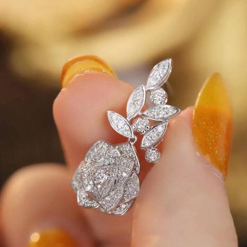 Xiaomi Huitan Romantic Flower Design Dangle Earrings for Women Silver Color Luxury Trendy Wedding Party Female Accessories New Jewelry