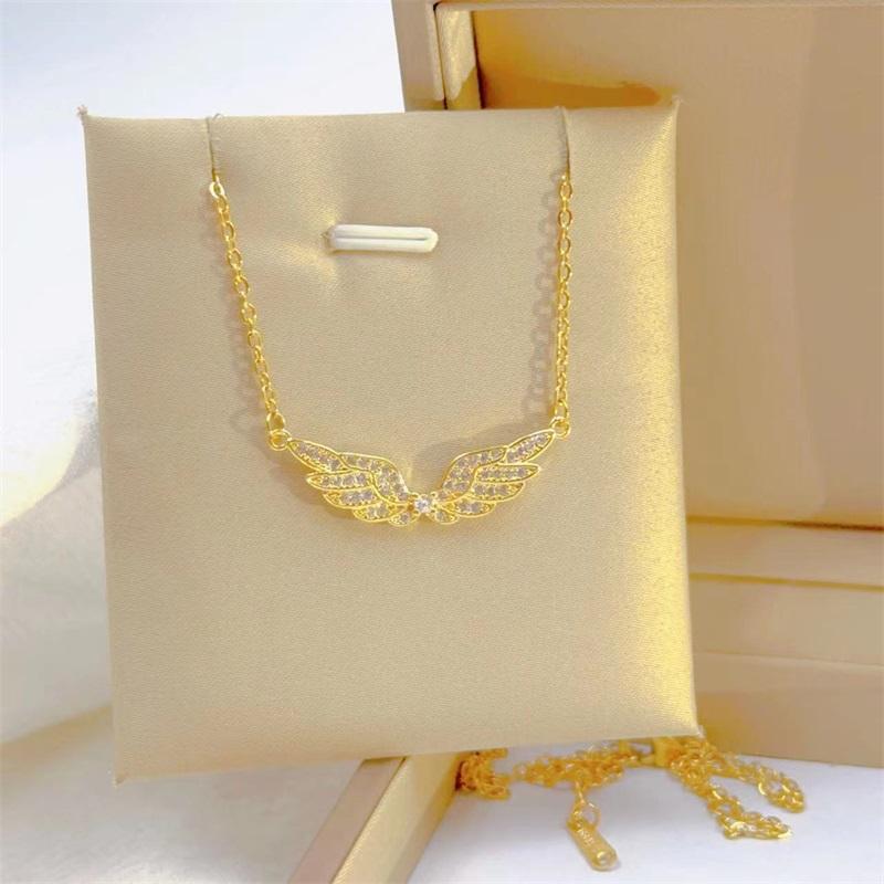 Fashion Retro Light Luxury White Jewelry Angel Wings Necklace Exquisite Personality Stainless Steel Clavicle Chain