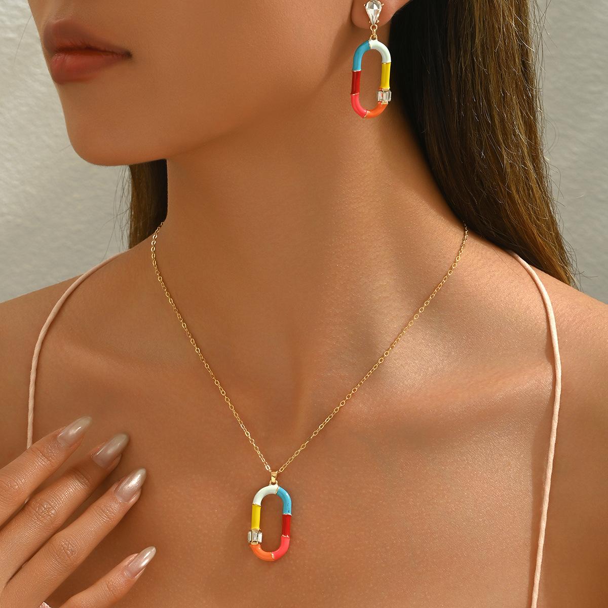 

Ветер Женское Ожерелье Серьги Набор Персонализированный Дизайн с Масляной Эмалью Бриллиантовая Цепочка на Ключицу Универсальные Серьги