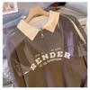 Damen Polokragen Halbreißverschluss Sweatshirt Buchstabendruck Locker Lässig Crop Top