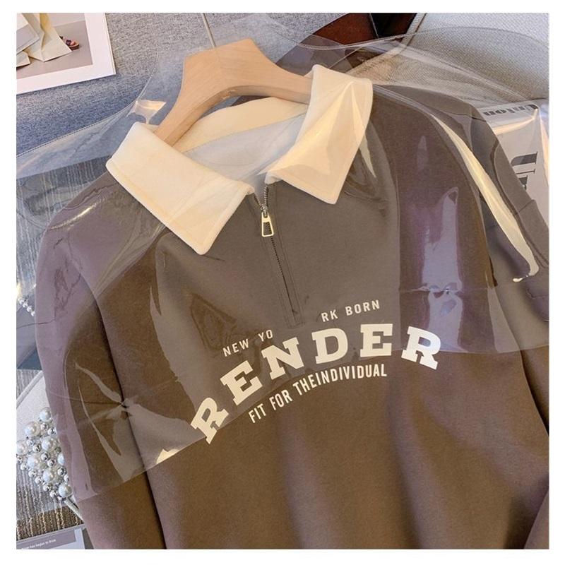 Damen Polokragen Halbreißverschluss Sweatshirt Buchstabendruck Locker Lässig Crop Top