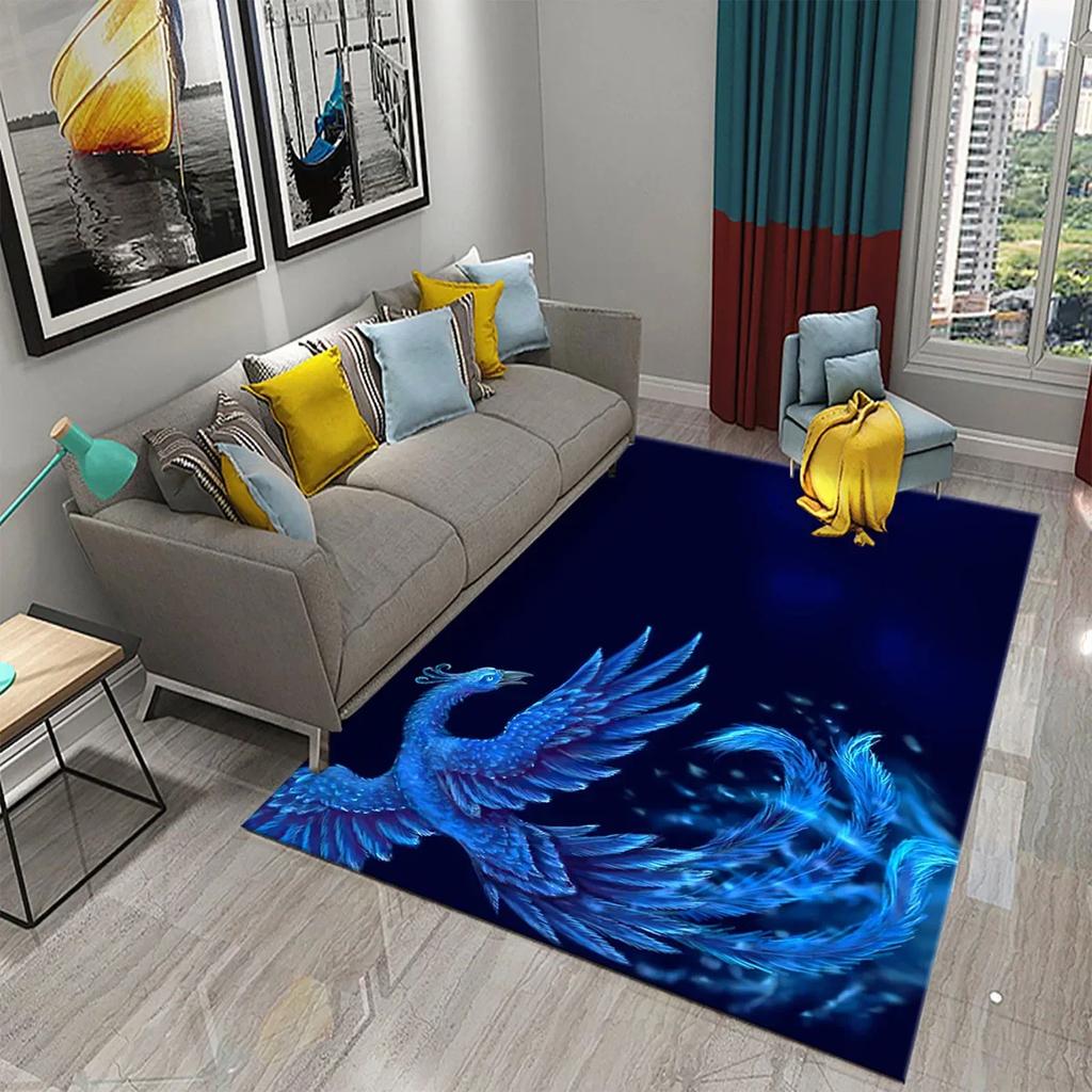 Czerwony Dywan z Feniksem 3D Dywanik Obszarowy Duży Dywan do Salonu Sypialni Dekoracja Sofy Kuchnia Łazienka Antypoślizgowa Mata Podłogowa Dywan