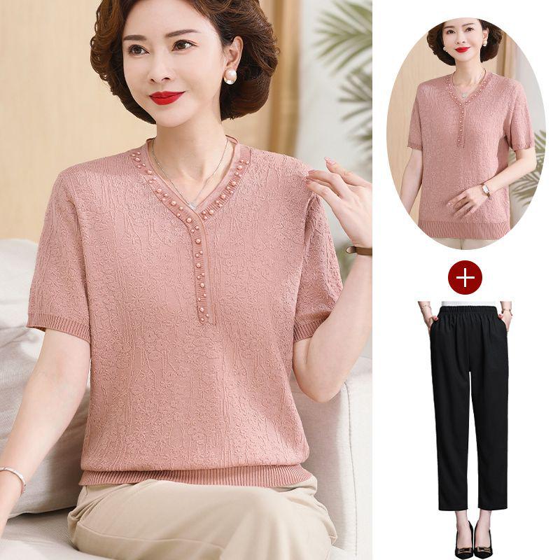 Mom's Summer Ice Silk Short-Sleeve T-shirt for Women 50+