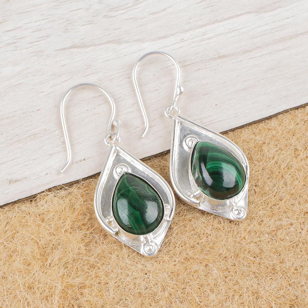 Malachite Earrings, 925 Sterling Silver Jewelry, Gift For Women Handmade Earrings Gemstone Jewelry