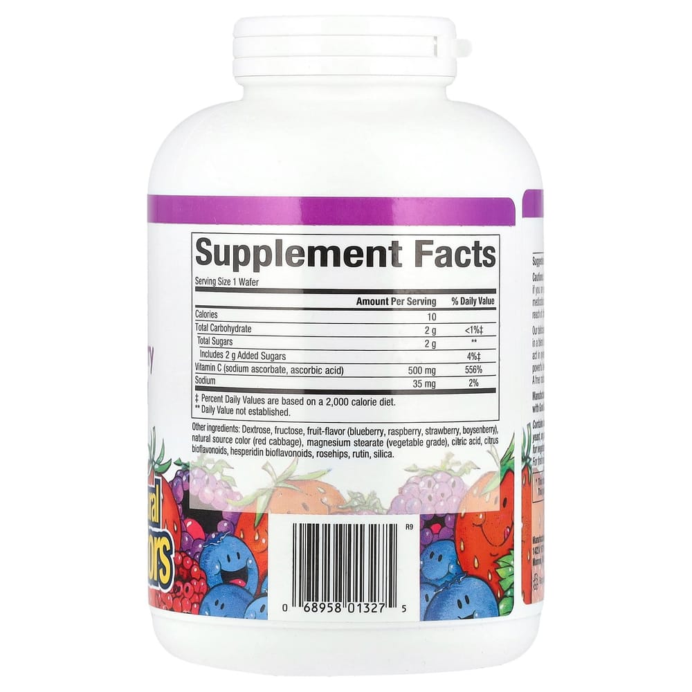 Natural Factors Fruit Flavor Chewable Vitamin C 500mg Wafers, Blueberry, Raspberry, Boysenberry - 180 Count