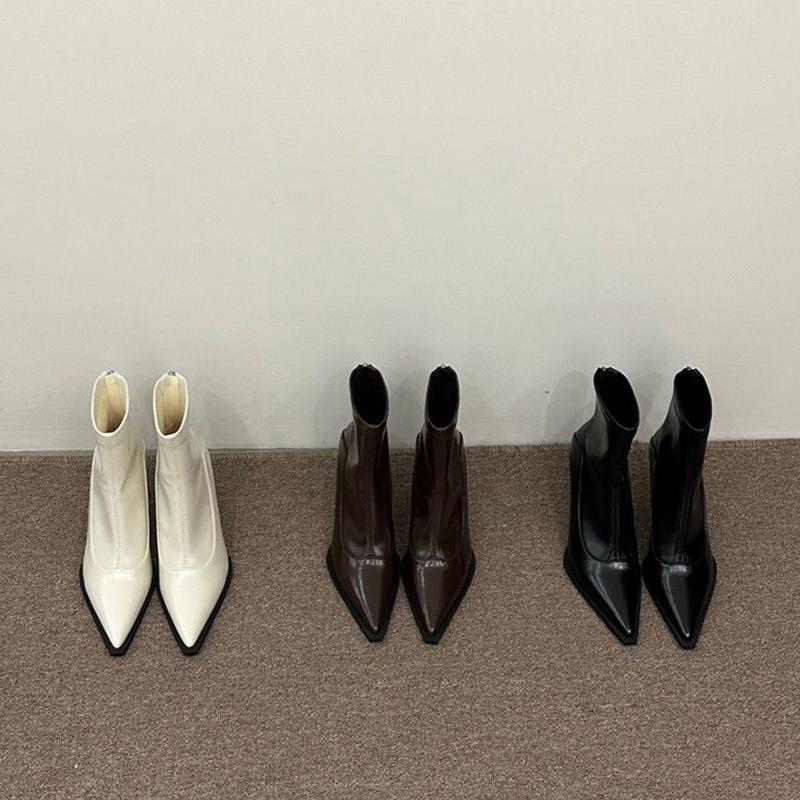 Black Pointed Short Boots Femininity Thin Fashion High Heel Boots Rear Zipper Versatile Thin Heel Thin Boots