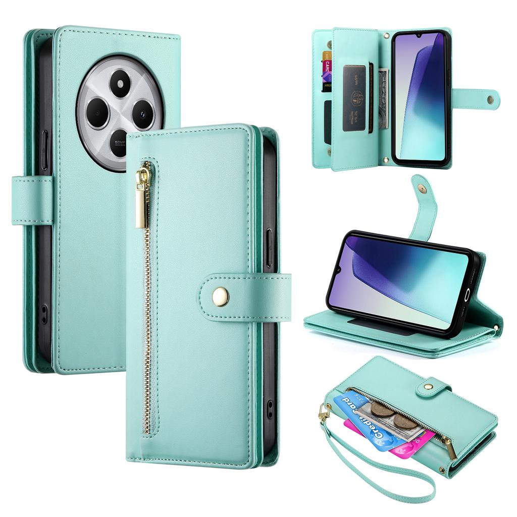DF-011 Leather Case For Xiaomi Poco C75 4G/Redmi 14R 5G/14C 4G Zipper Pocket Wallet Phone Cover with Straps