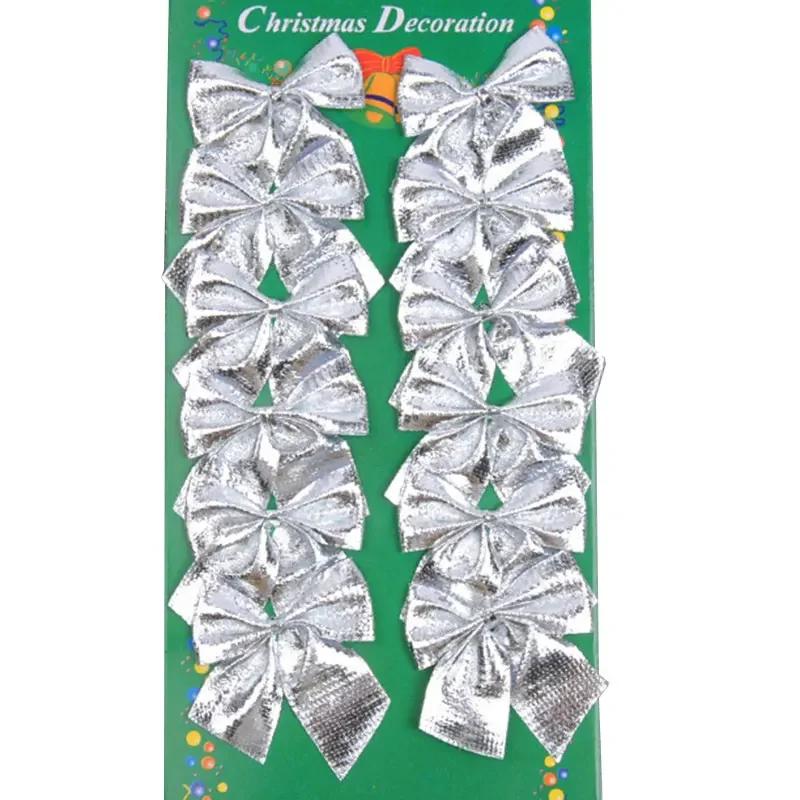 New 12Pcs/set 6cm Christmas Bowknot Decorations For Home Satin Ribbon Bows Christmas Tree Ornaments New Year Navidad Party Decor