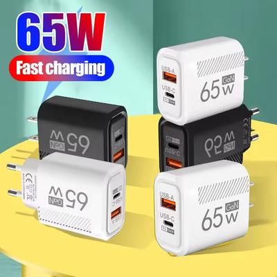 65W GaN USB C Fast Charger Wall Adapter PD 33W QC3.0 for iPhone 15 14 16 Pro Max Samsung S23 Xiaomi 13 EU/US Plug Travel Charger