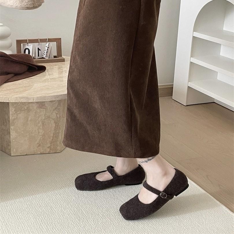Flat-bottomed Korean Version of Mary Jane Single Shoes Women's Shoes 2025 New Autumn and Winter Black Gentle Versatile Plush Shoes