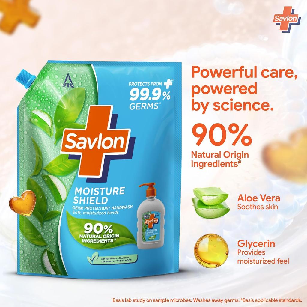Savlon Moisture Shield Germ Protection Liquid Handwash Refill Pack Hydrating Family Size Skin Cleansing Gel 1.3L