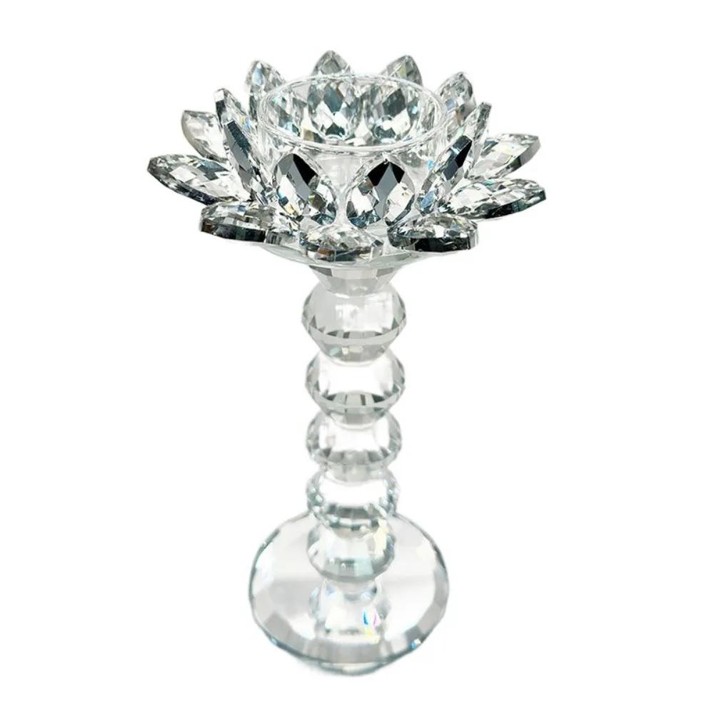 Heller Kristall-Lotuskandelaber Langlebig Elegant Klar Blume Teelichthalter Flacher Boden Anti-Rutsch Glas Kerzenständer Party