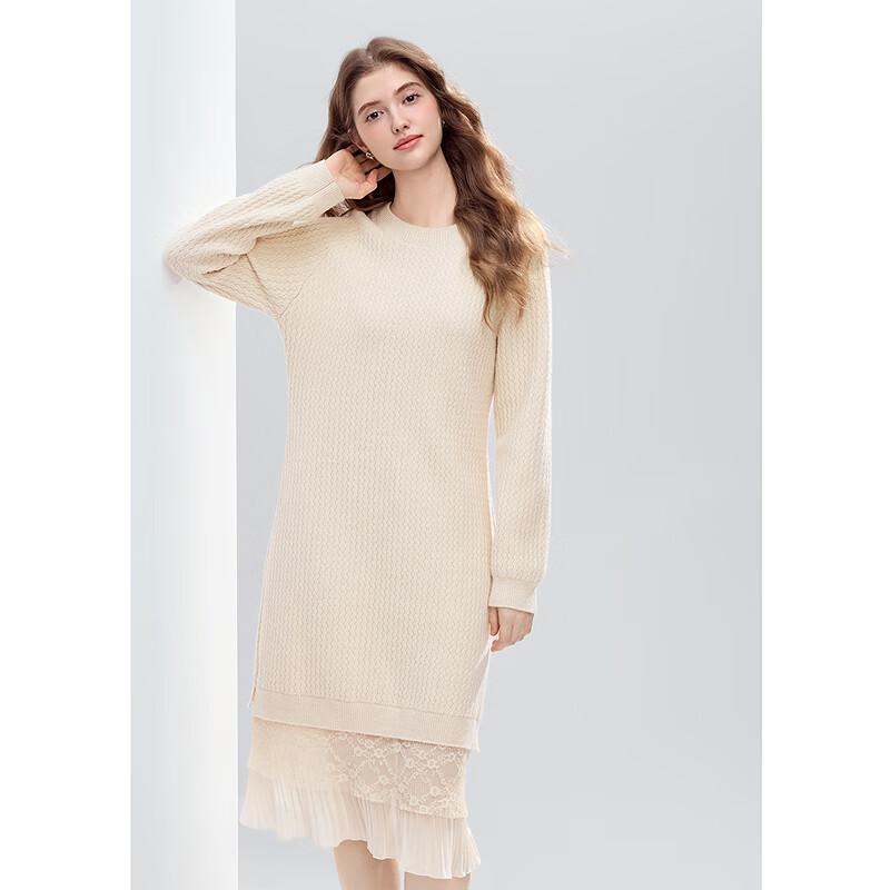 Betu Women's 2025 Winter Elegant Spliced Lace Chiffon Dress