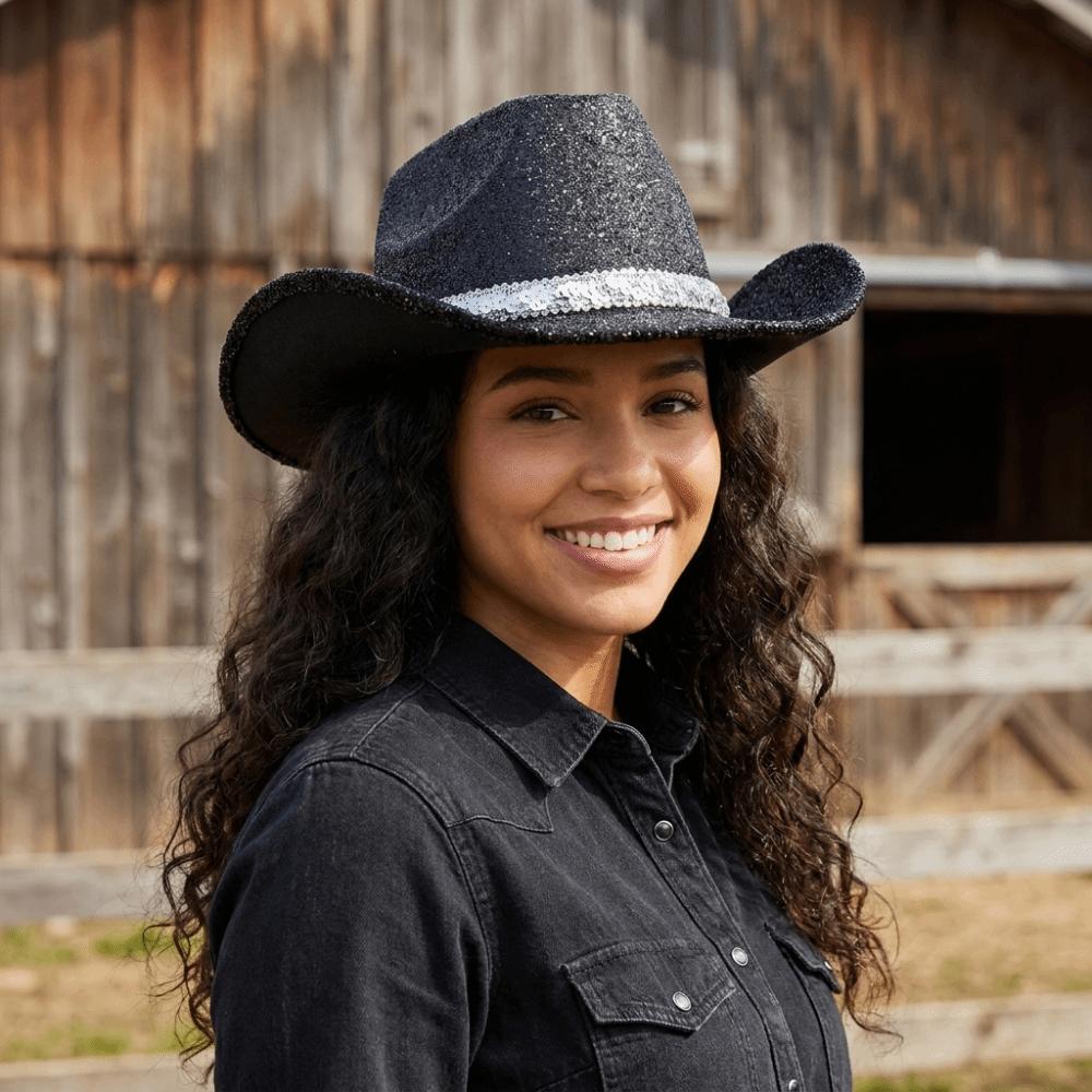 Pailletten Western Cowboyhut Schimmernder Cowgirlhut Modischer Bowlerhut Halloween Party