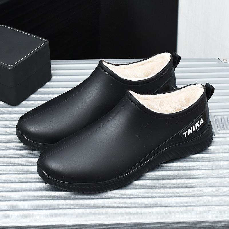 Men's Warm Lined Waterproof Low-Top Rain Boots - Anti-Slip Rubber Shoes for Fishing, Outdoor, Kitchen, or Work