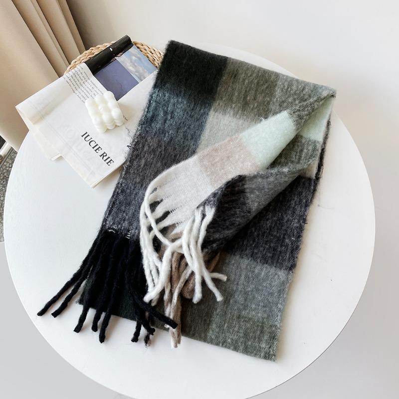 Winter neuer karierter Schal für Paare, warmer, dicker Mohair-Winterschal für Damen