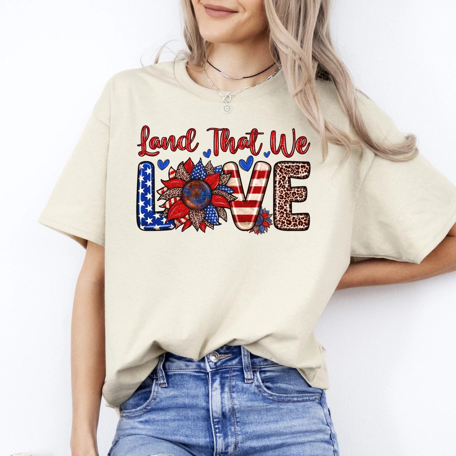 Land that we love T-Shirt gift July 4th American flag patriotic Unisex tee Sand L