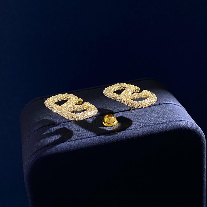 Korean Luxury Diamond Hollow "V" Earrings - Chic Feminine Fashion