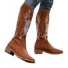 Fashion Retro Embroidery Low Heels Western Boots for Women Autumn Pointed Toe Cowboy Boots Woman Black Suede Knight Boots Plus Size 43
