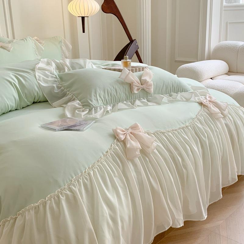 French Bed Set Four-piece Princess Style Bow Chiffon Yarn Romantic Lace Bed Sheet Quilt Cover Pillowcase