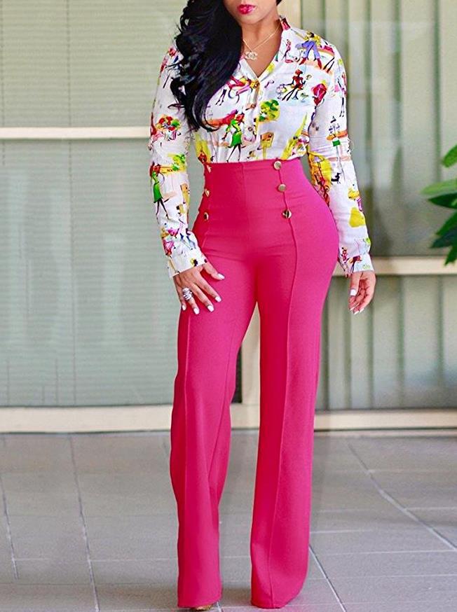Women's Mid Rise Flare Pants Slim Fit Double Button Detail Elegant Solid Color Spring Slight Stretch Commuter Dressy Casual Trousers