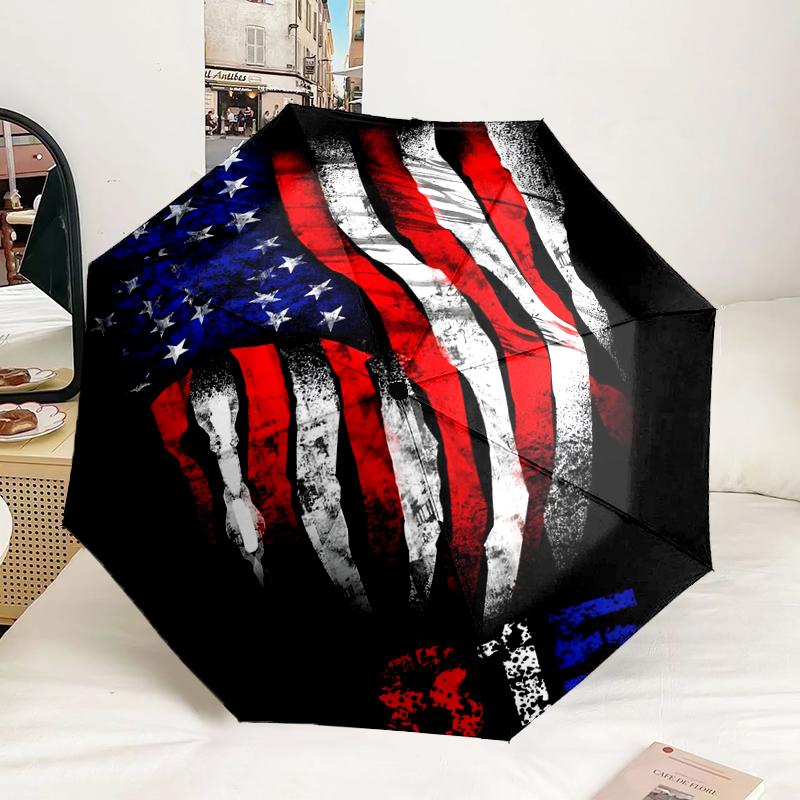 Liberty Statue With American Flag Automatic Folding Umbrella - 8-Rib Travel Umbrella with Auto Portable Case, Ideal Gift for Birthdays