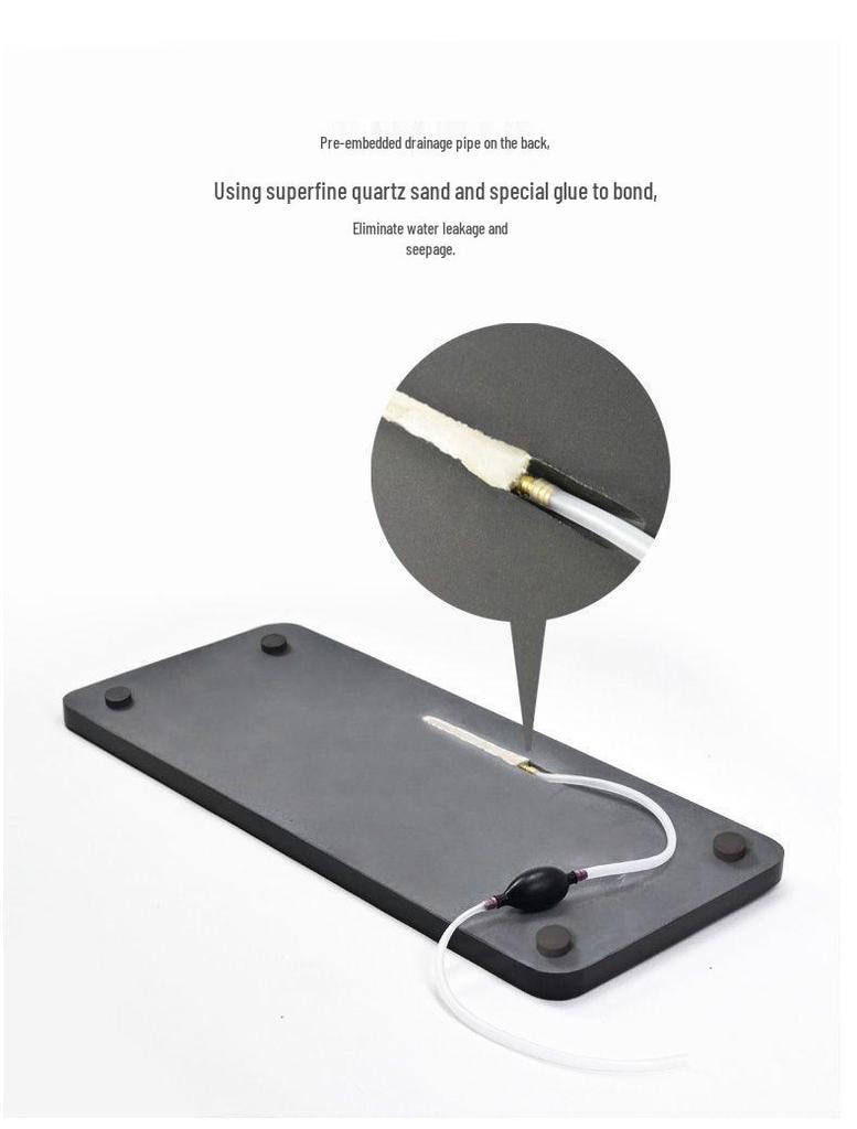 Black Gold Slate Tea Tray with Drainage - Simple Embedded Design