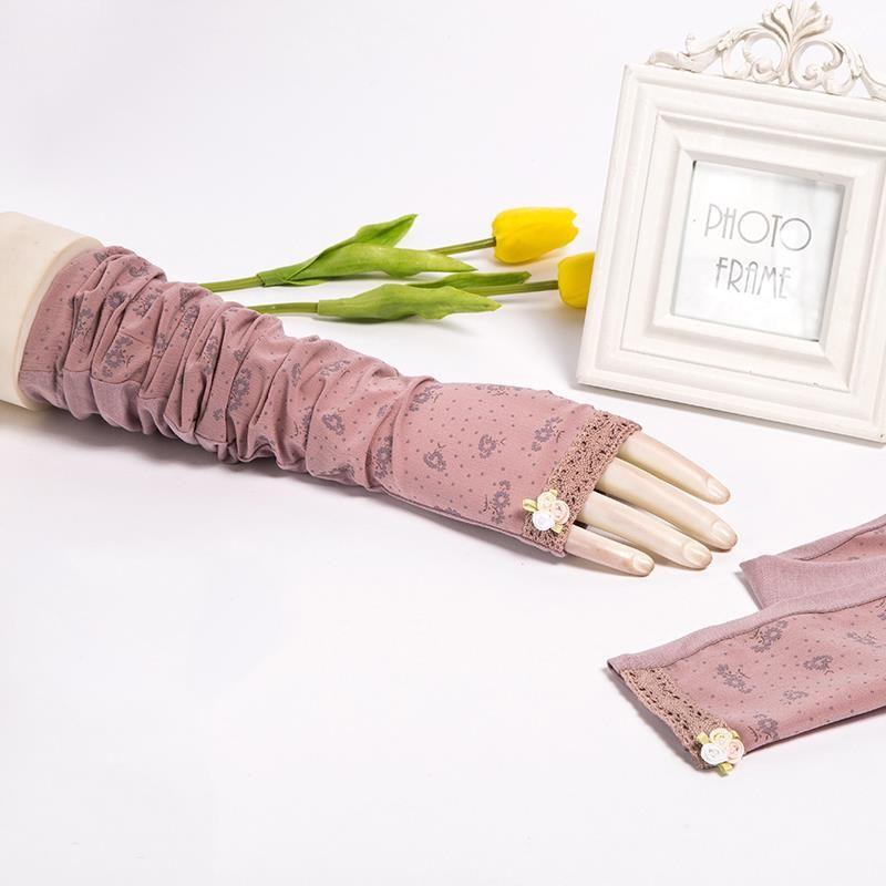 

Солнцезащитные рукава для вождения, защита для рук, женские рукава из ледяного шелка, летняя защита от УФ-лучей, тонкие кружевные солнцезащитные перчатки, милые длинные Bean paste Minimalist Long All yards