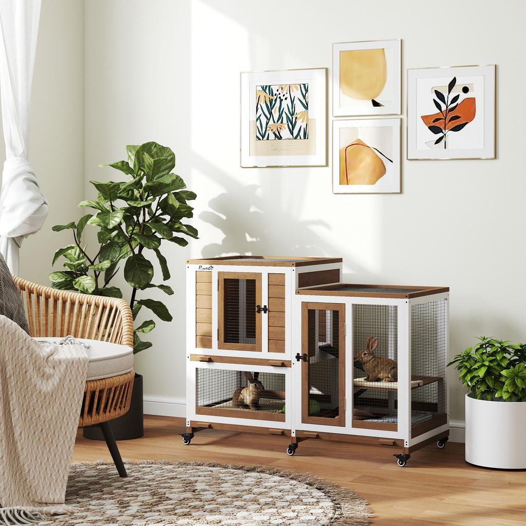Binnenkonijnenhok houten konijnenkooi luxe design 3 verdiepingen met 3 verwijderbare lades 110 x 50 x 86 cm bruin