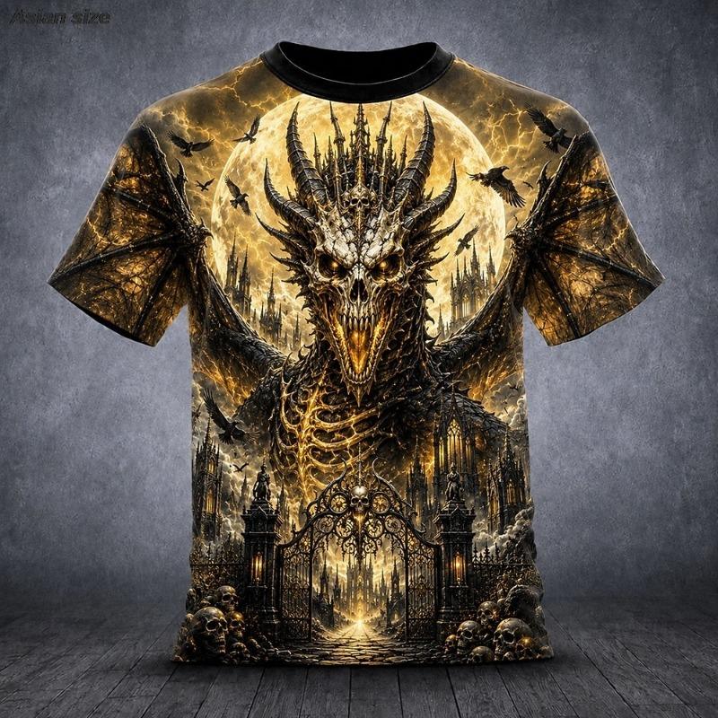 Halloween Men's Dragon T Shirt Short Sleeve T Shirt 3D Print Crew Neck Shirt Exaggerated Designer Horror Club Party Streetwear